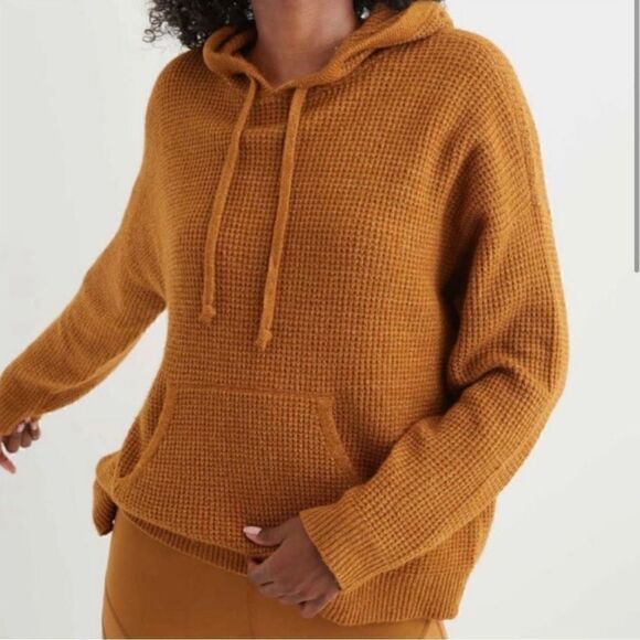Aerie waffle knit oversized hoodie tan brown - Picture 1 of 5